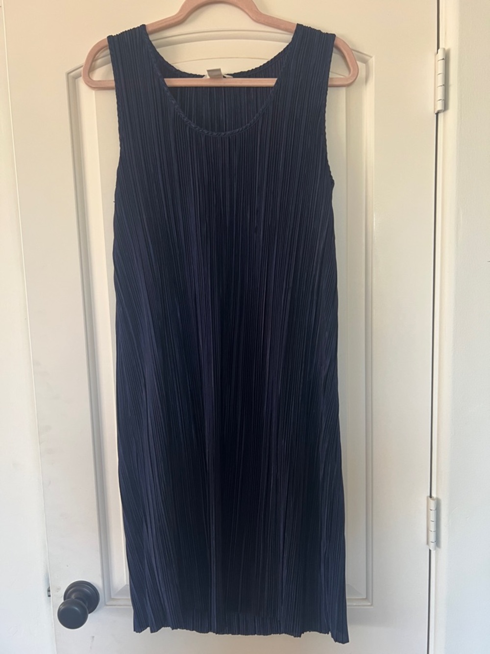 H&M Navy Pleated Low-Neck Midi Dress